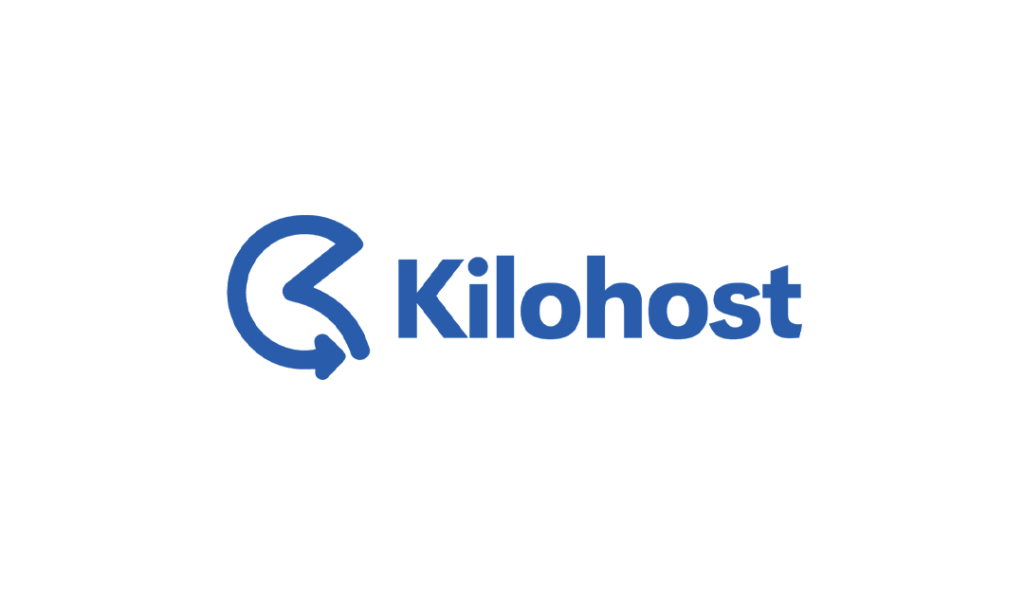 Kilohost logo with a bold 'K' and circular arrow in deep blue, symbolizing connectivity and reliable hosting service.