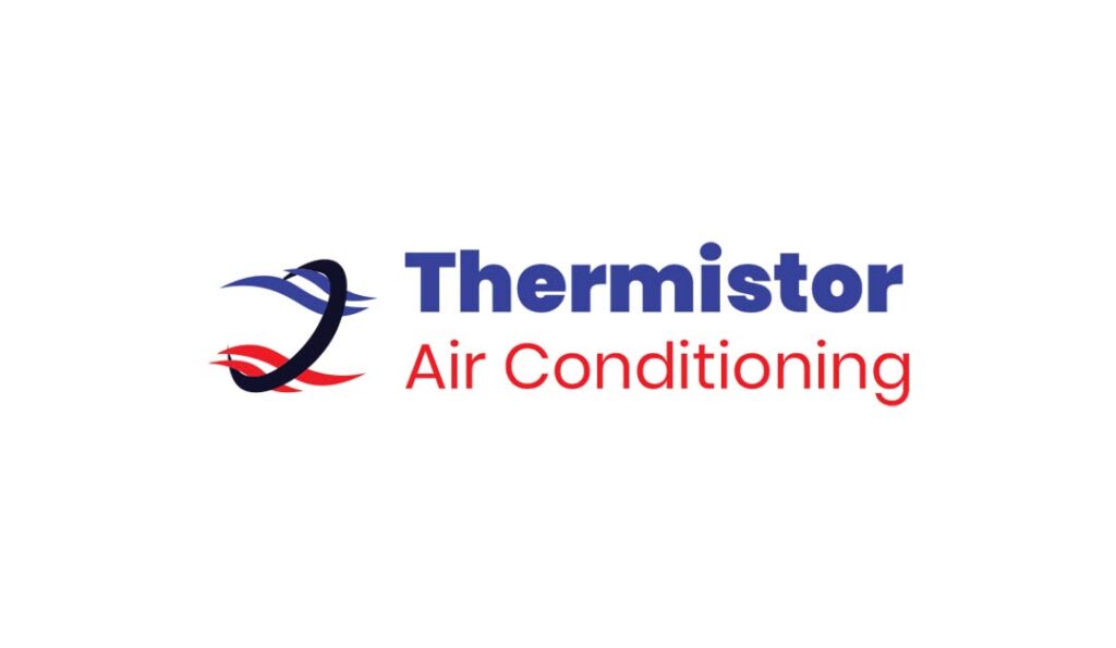 Logo showing blue and red airflow waves forming a loop next to the text Thermistor Air Conditioning.